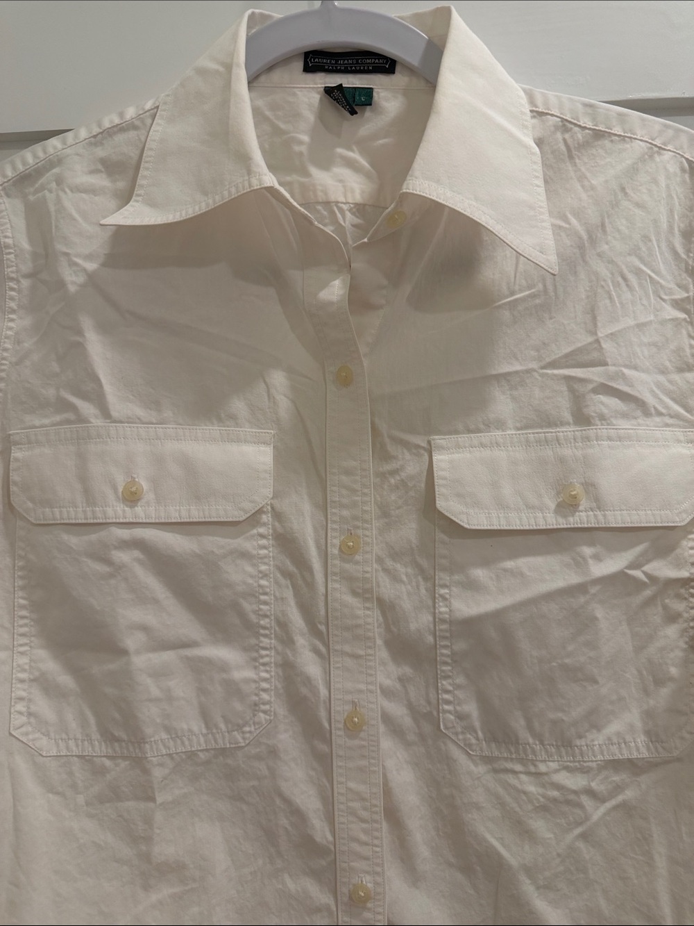 Vintage Ralph Lauren Jeans Company Utility Shirt Jacket Women’s L Cream Cotton - Picture 3 of 5
